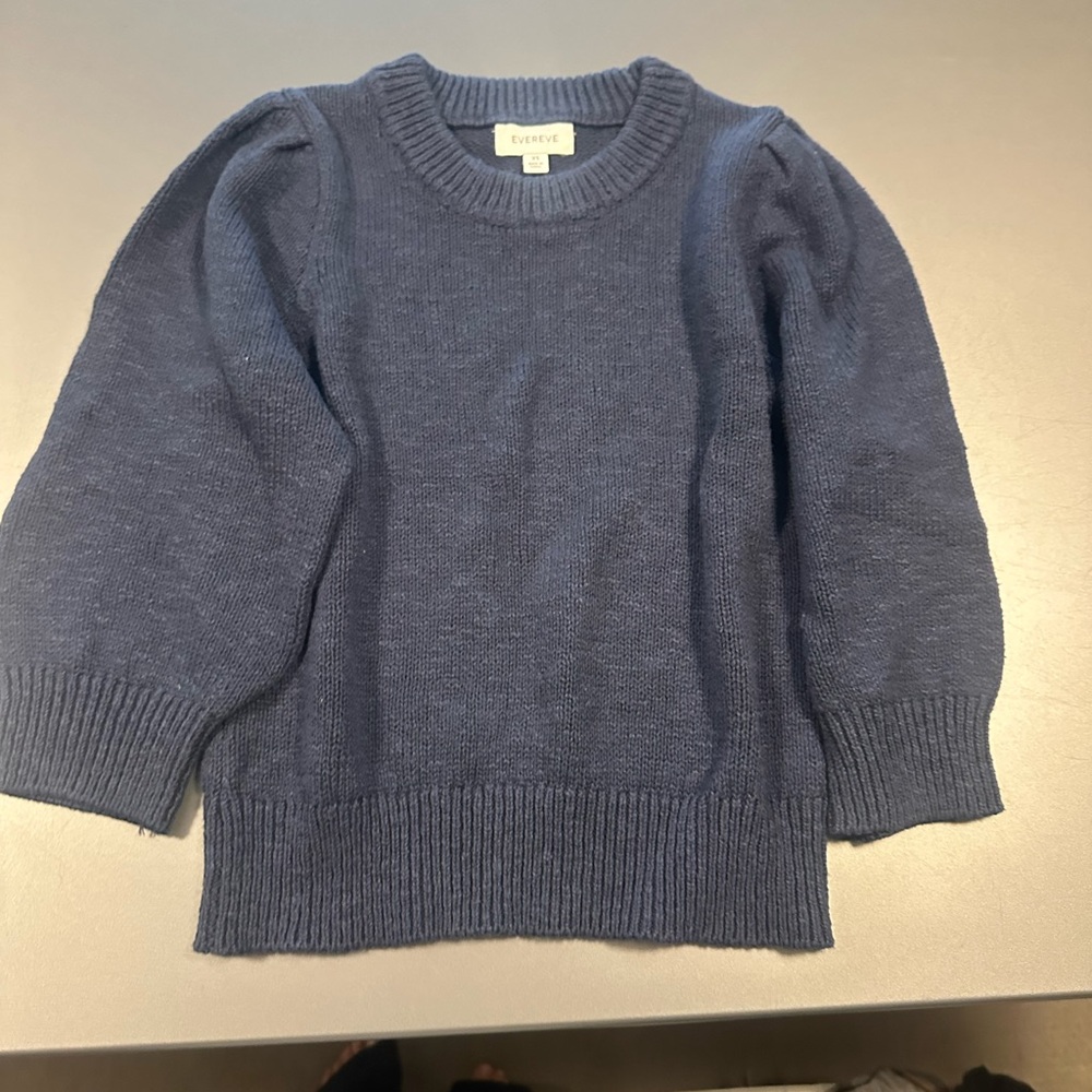 Evereve Navy Puff-Sleeve Crewneck Sweater